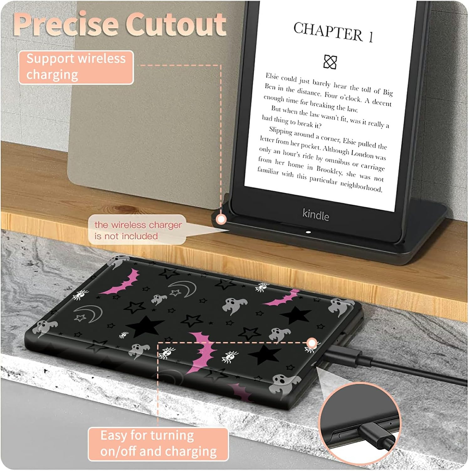 for All-New Kindle Paperwhite 12th Gen 2024 (7") & Kindle Colorsoft Signature Edition 7" Case with Gothic Skull Moon Stars Bat, Folding Multi-Viewing Angles Stand Cover with Auto Sleep & Wake