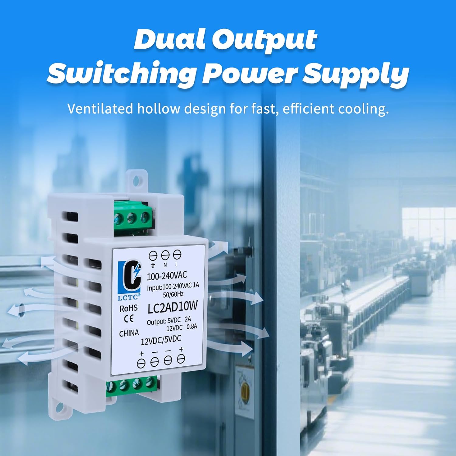 5V 12V Power Supply din Rail，2A 0.8A,Dual Output 10W,Input 100-240Vac,120VAC 115v to 5 Volt, LED, CCTV, Arduino, DIY Electronics 5vdc 12vdc