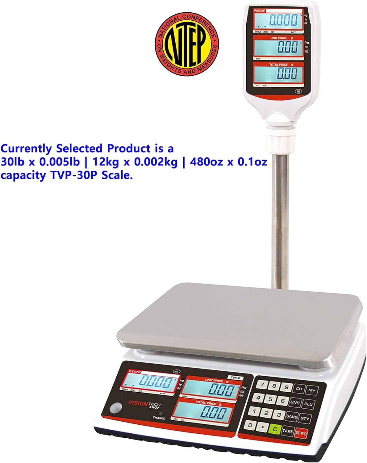 50% Off Discount VisionTechShop TVP-30P Price Computing Scale with Pole Display, Lb/Oz/Kg Switchable, 30lb Capacity, 0.005lb Readability, NTEP Legal for Trade COC #19-038 Exclusive VisionTechShop TVP-30P Price Computing Scale with Pole Display, Lb/Oz/Kg Switchable, 30lb Capacity, 0.005lb Readability, NTEP Legal for Trade COC #19-038