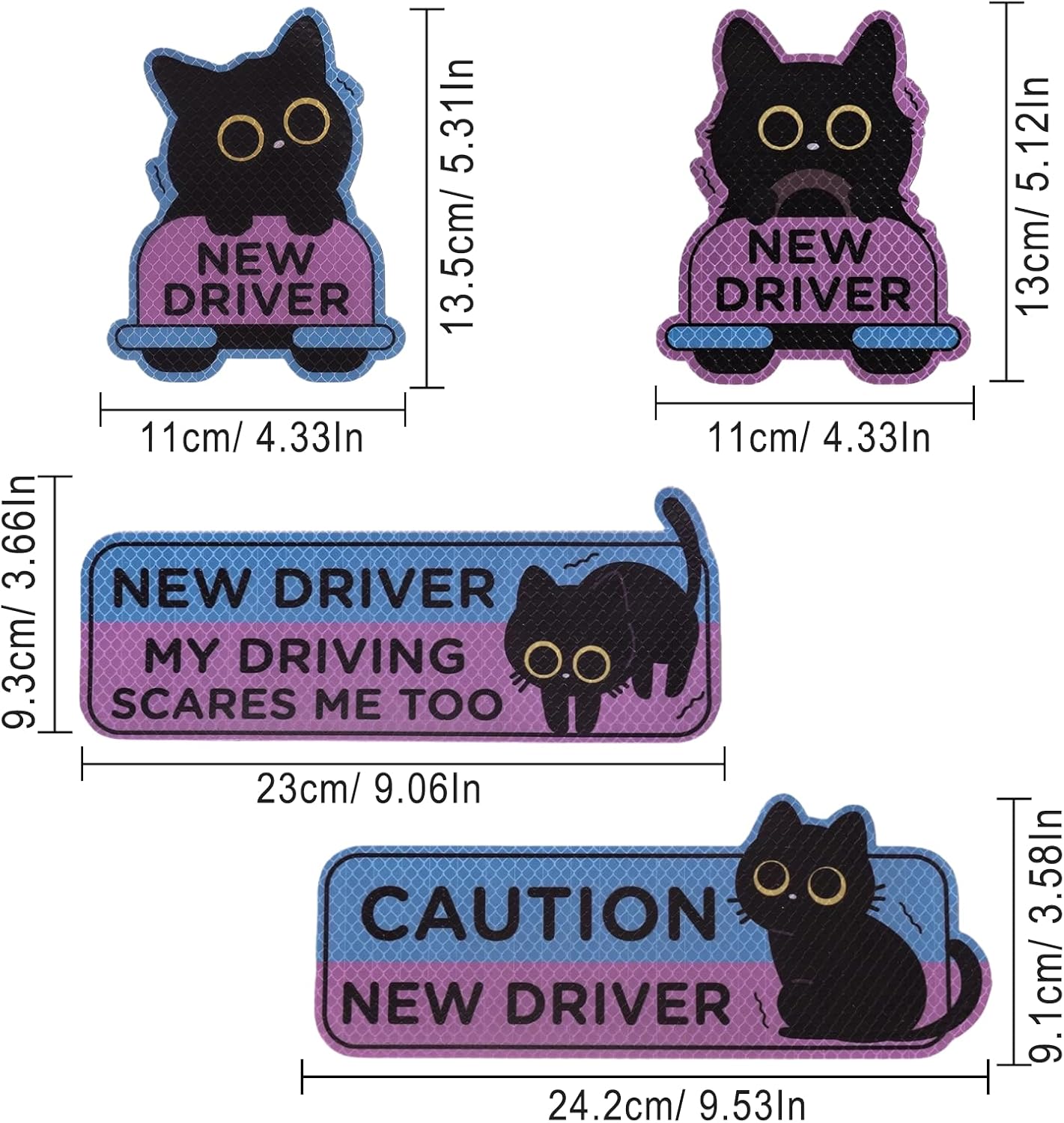 4 PCS New Driver Magnet for Car, Cute Reflective Cat Student New Driver Car Magnet Sticker Safety Sign, Reusable Easy Attach Magnetic, Funny Sticker for Side Door Bumper Rear image 2