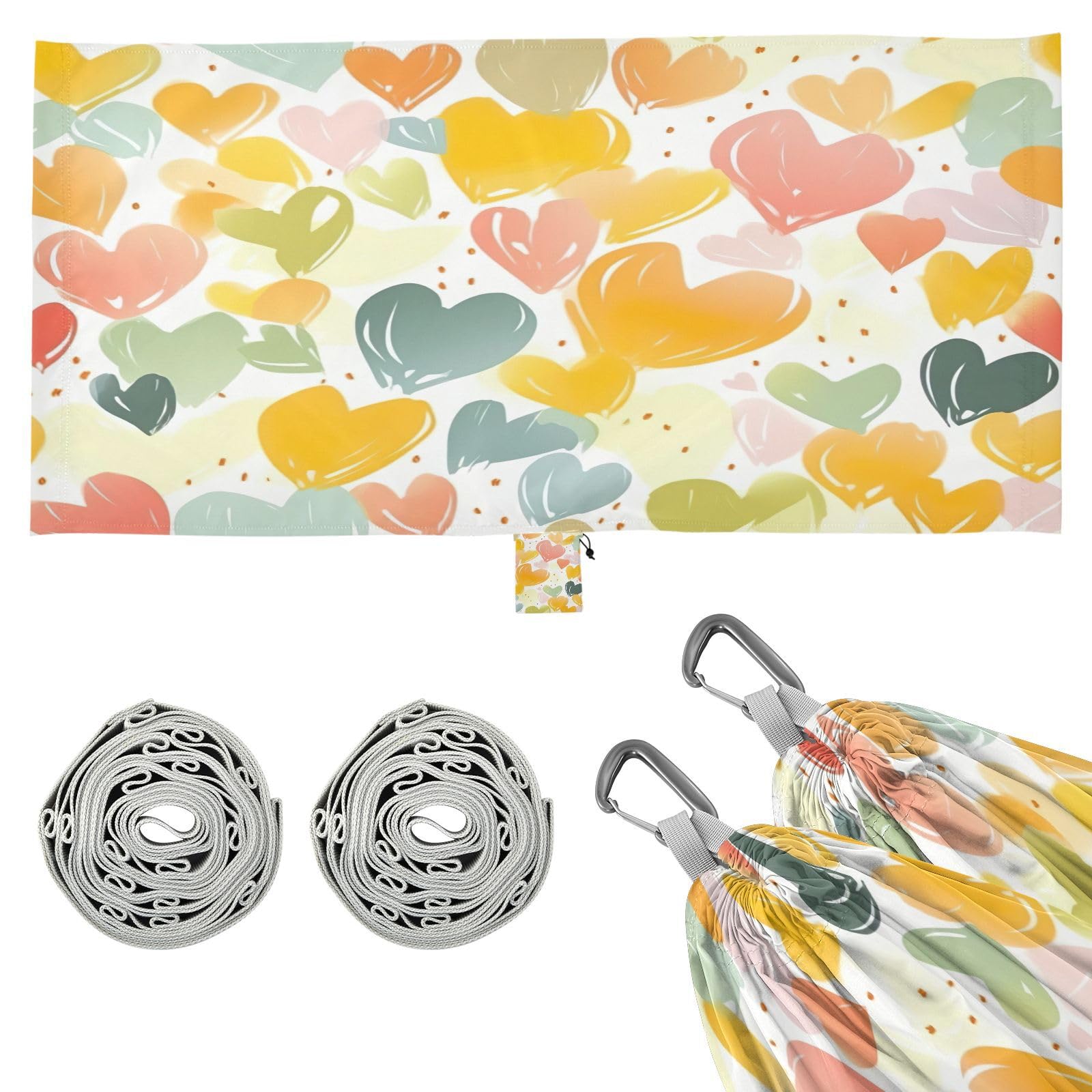 ATTX Colourful Heart Camping Hammock - Lightweight & Portable Hammocks, Heavy Duty 330lbs Capacity for Indoor, Hiking, Backpacking, Travel, Backyard, Beach#348