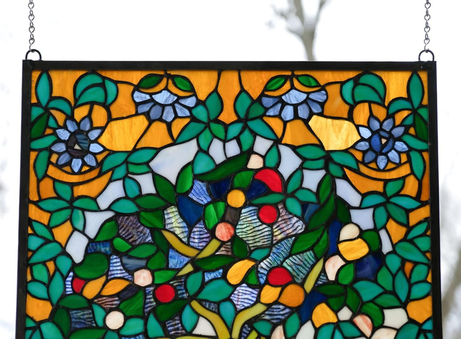 20.5" X 34.25" Large Hanging Handcrafted Stained Glass Window Panel Tree of Life WL22-832