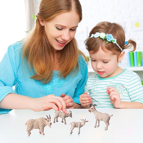 Miniatura 6 de JOKFEICE Figuras de animales, 4 piezas de plástico blanco cabra animal modelo de acción proyecto de ciencia, juguetes educativos de aprendizaje,