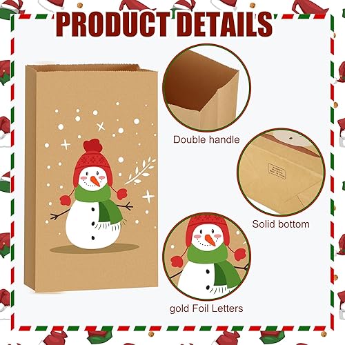 Miniatura 3 de Ireer 100 bolsas de regalo de Navidad de 9.4 x 5.1 x 3.1 pulgadas, bolsas de papel kraft de Navidad, bolsas de regalo de Navidad para vacaciones,