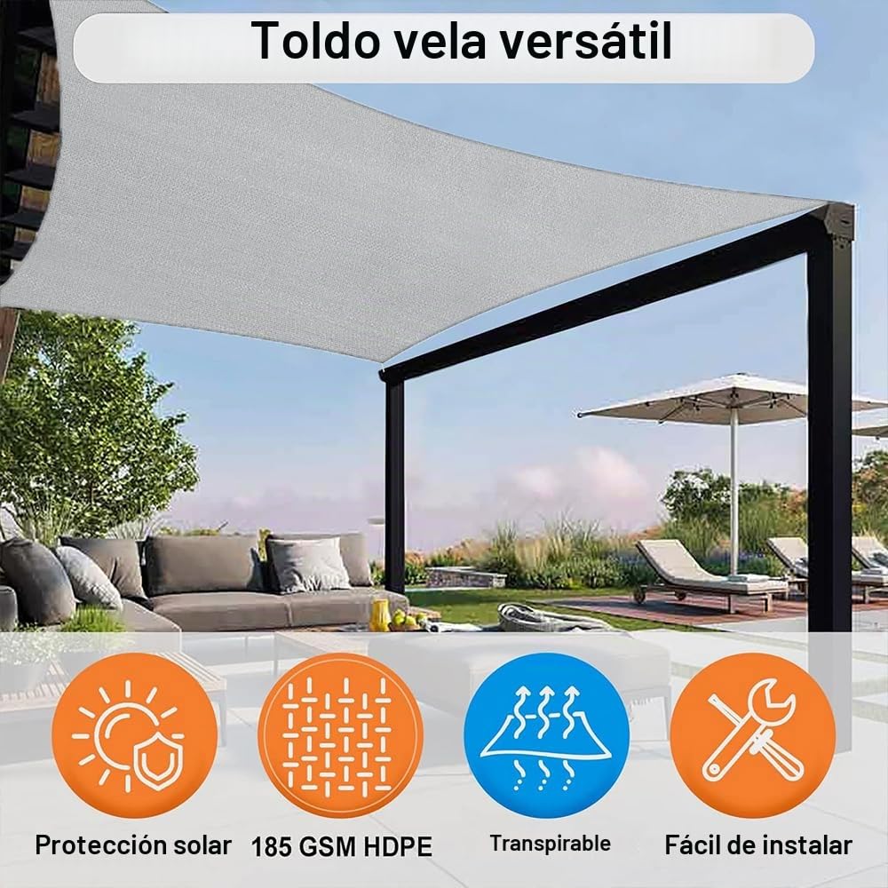 Toldo rectangular de 3 x 4 m, resistente al agua con ojales, impermeable, rectangular, resistente al agua, con juego de fijación para toldo, protección UV 98%, para jardín, terraza, camping