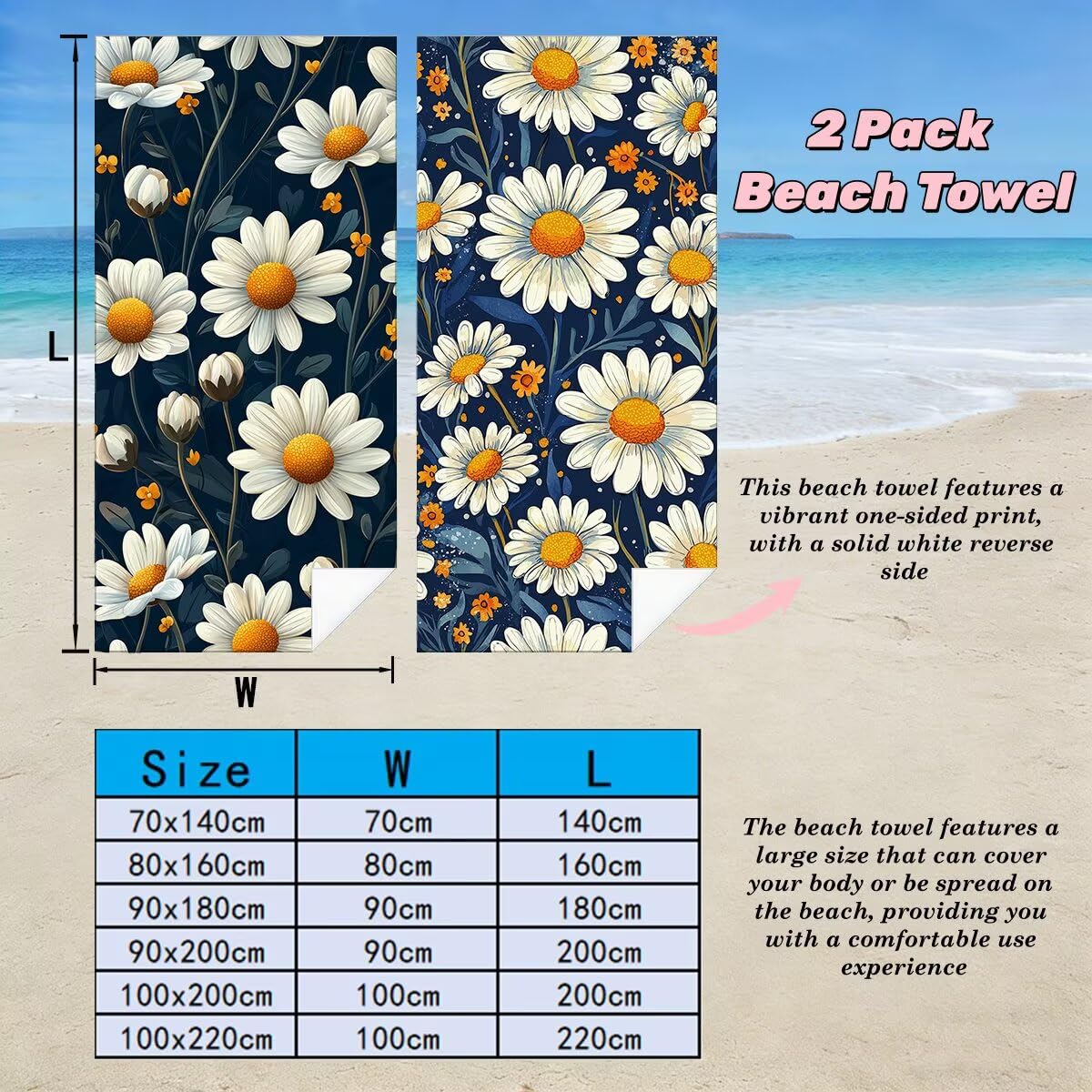 Serviette de Plage Microfibre, Lot de 2 Serviette de Bain Grande Taille 90x180 cm, Séchage Rapide Drap de Bain Fleur, Anti Sable Serviettes de Plage, Serviettes Microfibre Sport pour Travel -4030