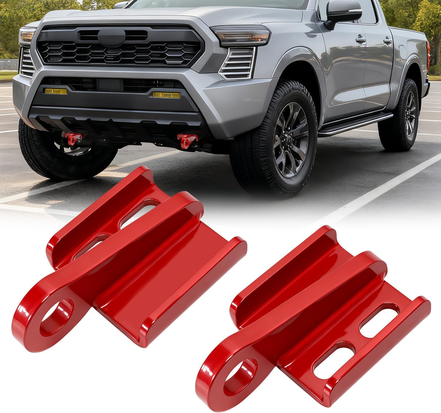 2PCS Heavy Duty Front Tow Hooks for Tacoma 2024-2026/4Runner 2025-2026, Car Tow Hooks,Red Powder Coated Alloy Steel Towing & Recovery Point Kit, Direct Replacement for Bumper Red