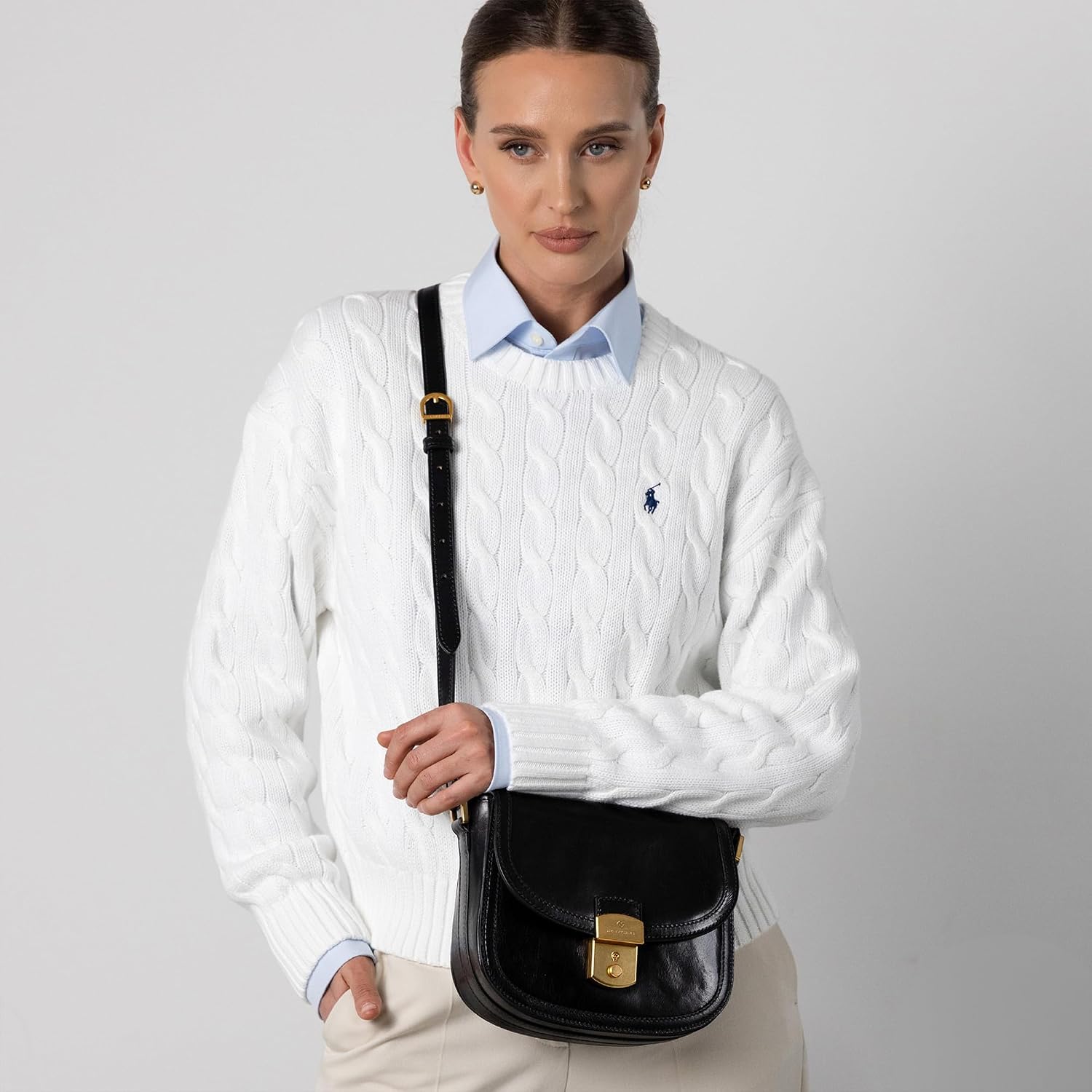 Time Resistance Leather Crossbody Bag – Saddle Bag with Magnetic Closure - Leather Messenger Bag for Women