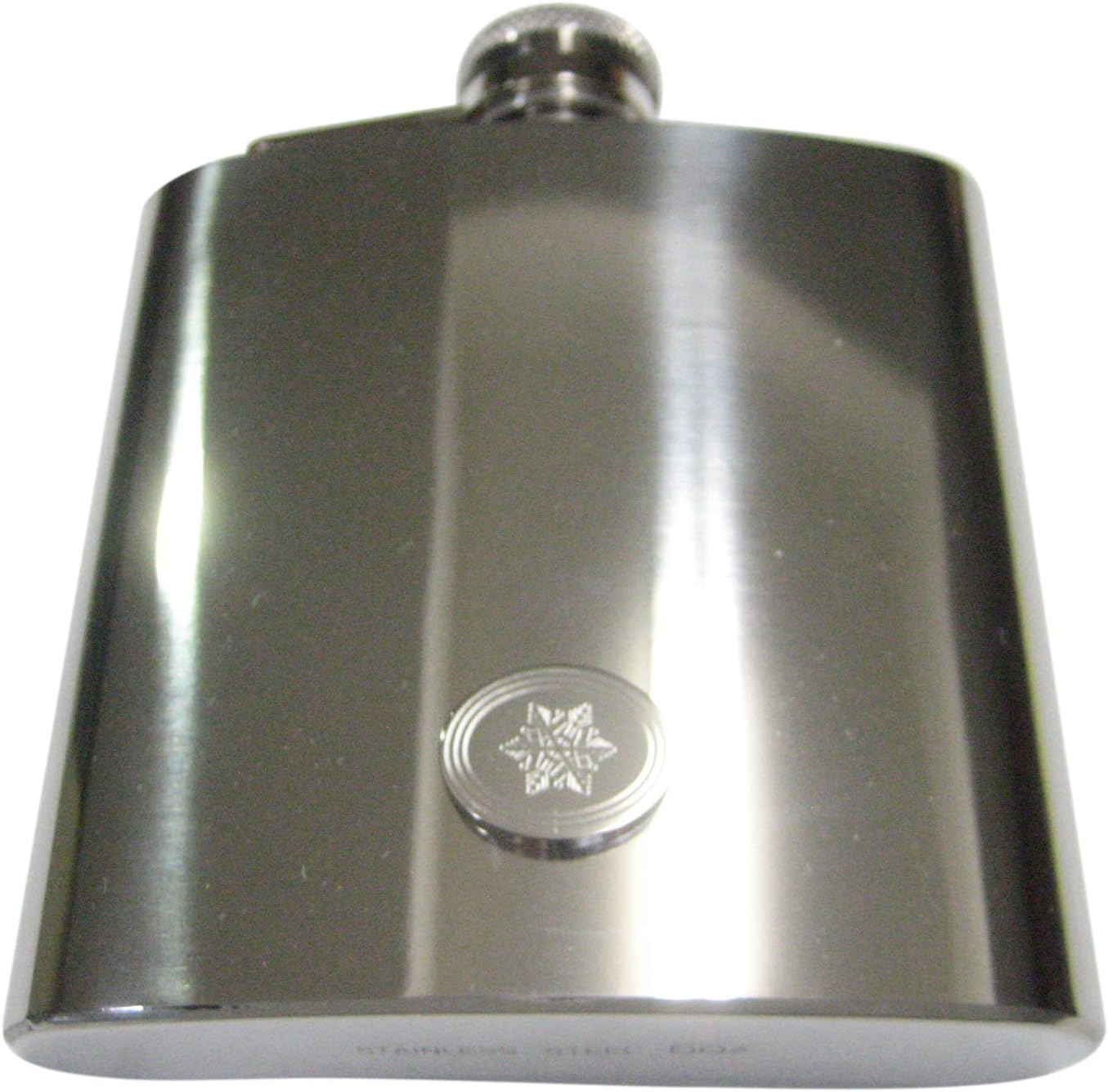 Kiola Designs Silver Toned Etched Oval Snowflake 6 Oz. Stainless Steel Flask