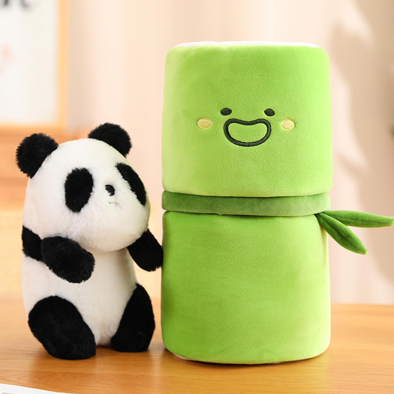 Generisch Pluszowa panda z bambusową osłoną, panda z pluszem bambusowym – Kid Toy Cette Cartoon Anime lalka – wykwintnie wypchana panda zwierzęca przytulana poduszka dla dziewczynek na spanie i