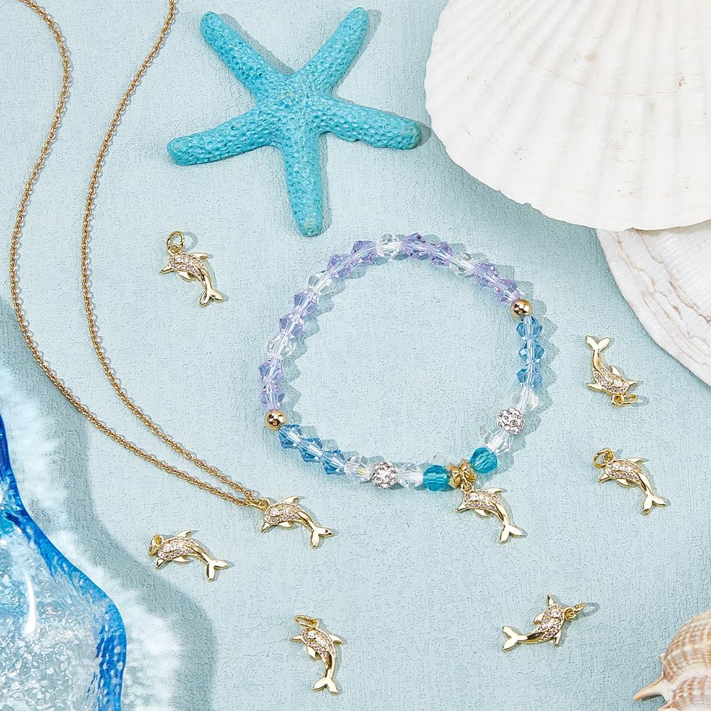 Beebeecraft 1 Box 10Pcs Dolphin Charms 18K Gold Plated Ocean Life Sea Animal Fish Pet Lover Charms with Jump Ring for Jewellery Making Necklace Bracelet DIY Crafts