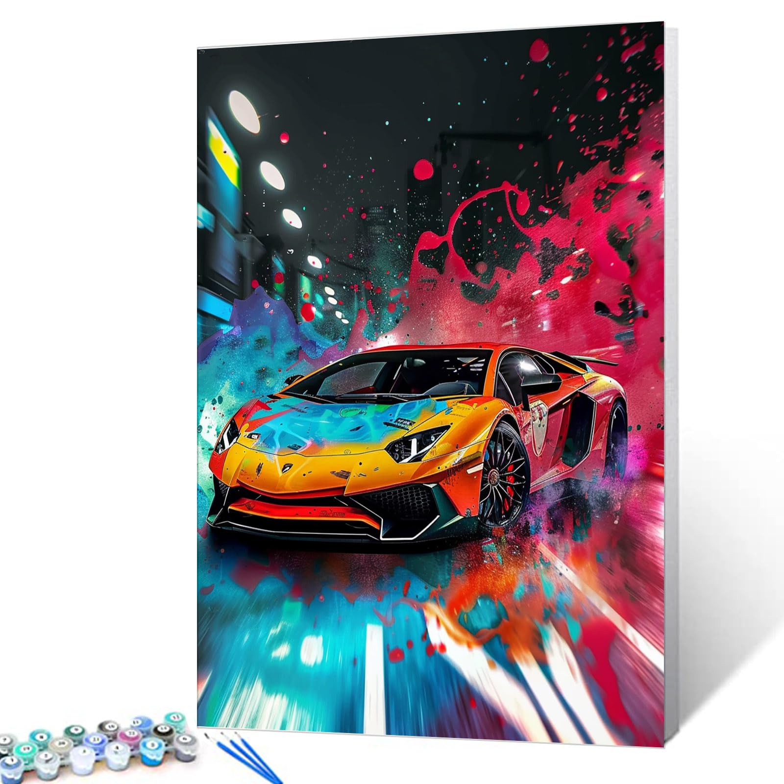 Tucocoo Yellow Supercar Paint by Numbers for Adults Kids and BeginnersοΌCool LamborghiniDIY Easy Canvas Oil Painting Acrylic Pigment Kits Watercolor Style Home Wall Decor Gift 16x20In (Frameless)