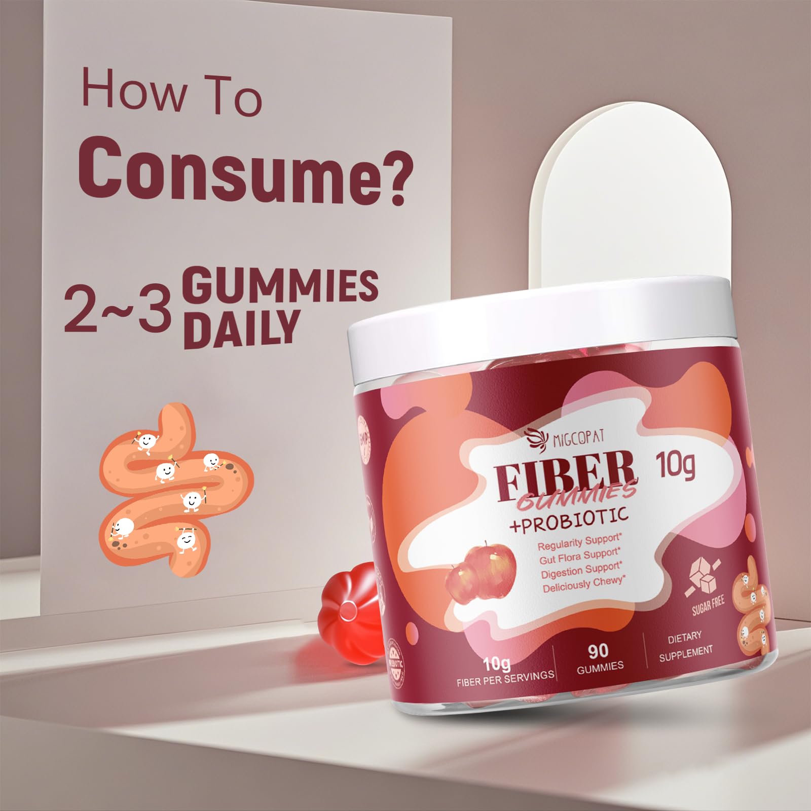 Migcopat Fiber Gummies with Probiotics,10G Fiber per Serving No Sugar Added Apple Flavor, with 10 Billion CFU Probiotics Blend, Apple Cider Vinegar, Vitamin C, Inulin, Bloating Support 90 Count — Amazon image 8