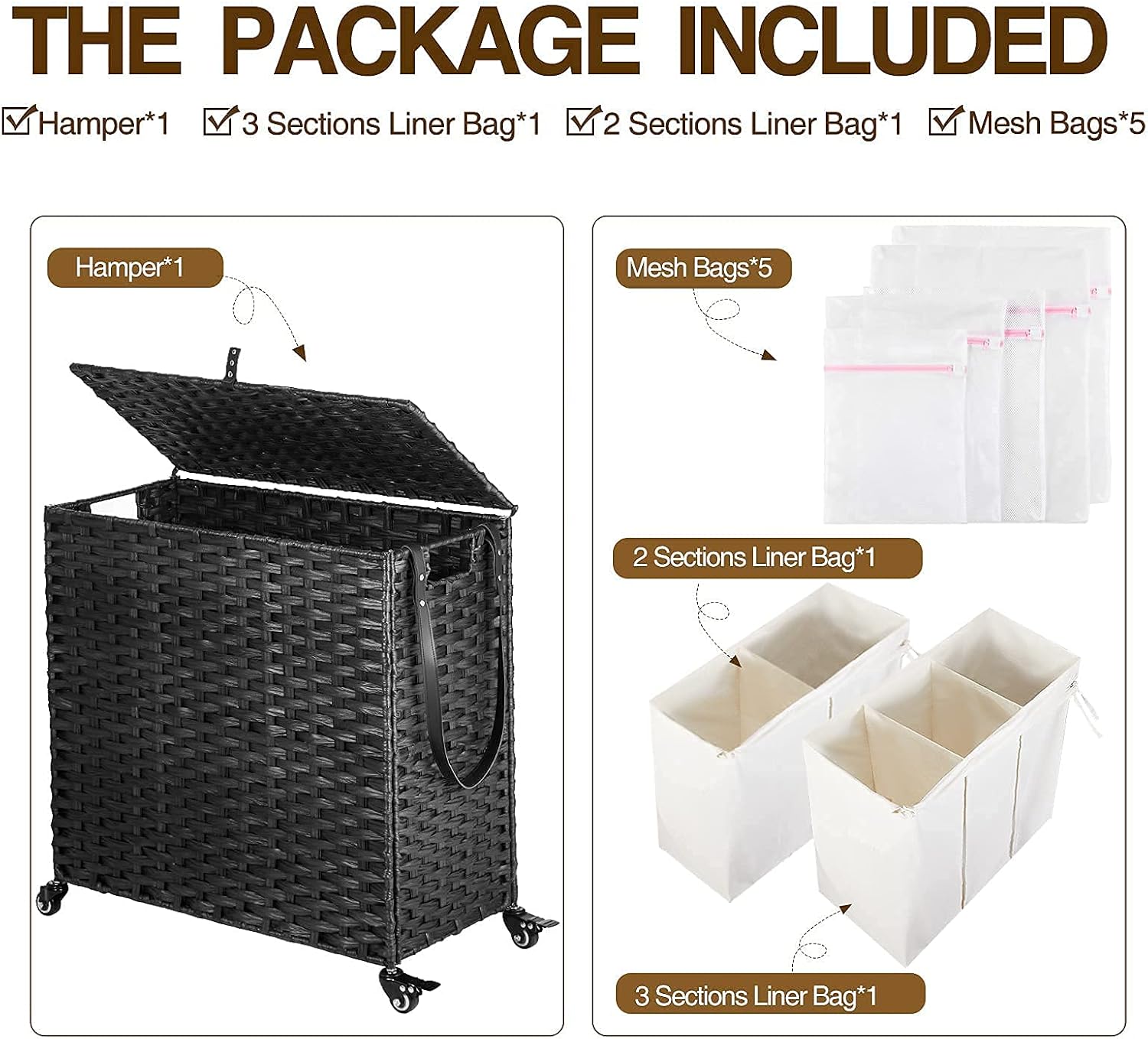 Black Woven Rectangular Kids Hamper with Wheels and Lid