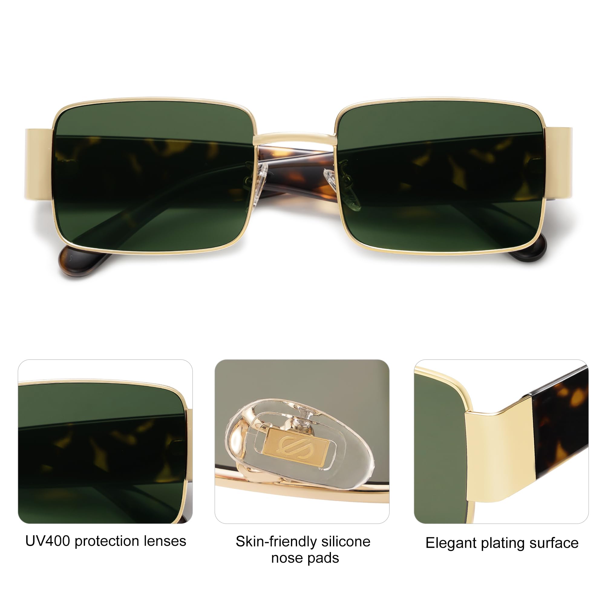 SOJOS Retro Fashion Rectangle Sunglasses Womens Mens Vintage Trendy Square Shades SJ1162