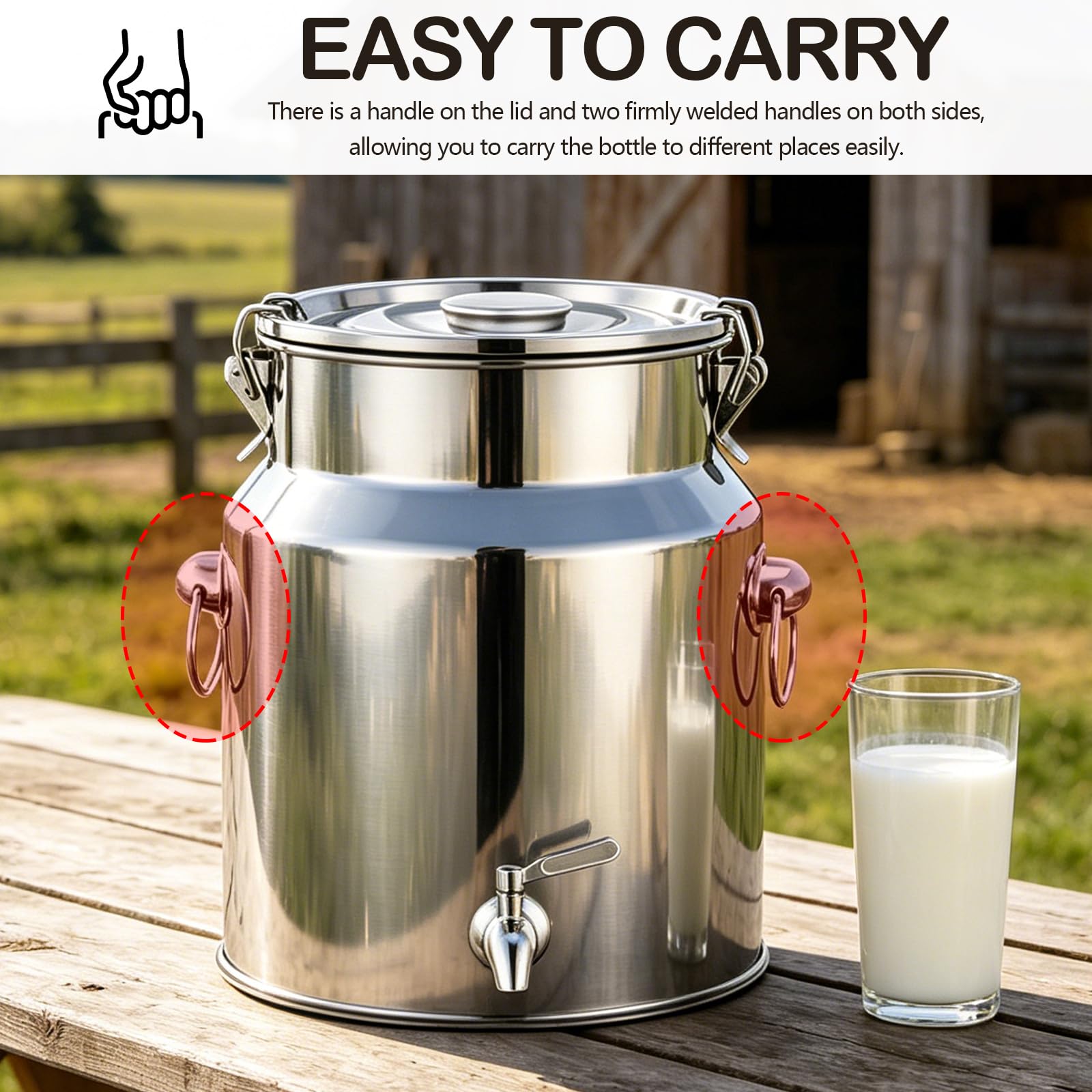 Jarra Leche Acero Inoxidable, Cubo de Vino de 8L con Tapa Sellada, Lata con Grifo de Transporte de Leche para Vino Aceite Líquidos y Sólidos, Jarra de Leches con Sello para Transportar o Almacenar