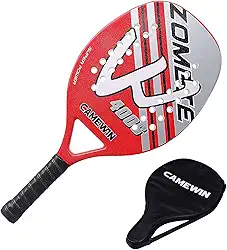 Raquete Vermelha Para Beach Tennis Profissional Em Fibra Carbono Com Capa Protetora - Camewin