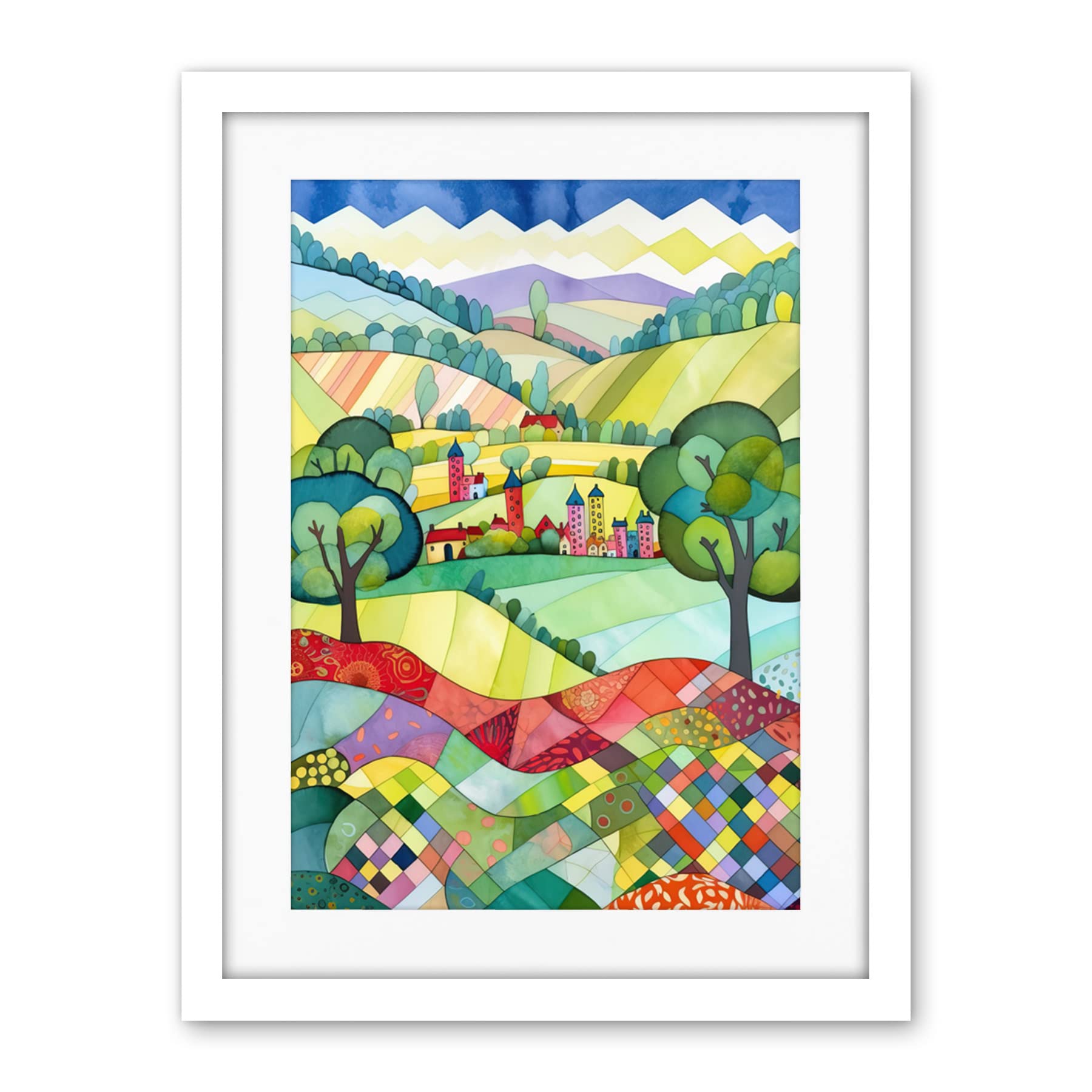 Artery8 English Countryside Rural Landscape Folk Art Watercolour Painting Artwork Framed Wall Art Print 18X24 Inch