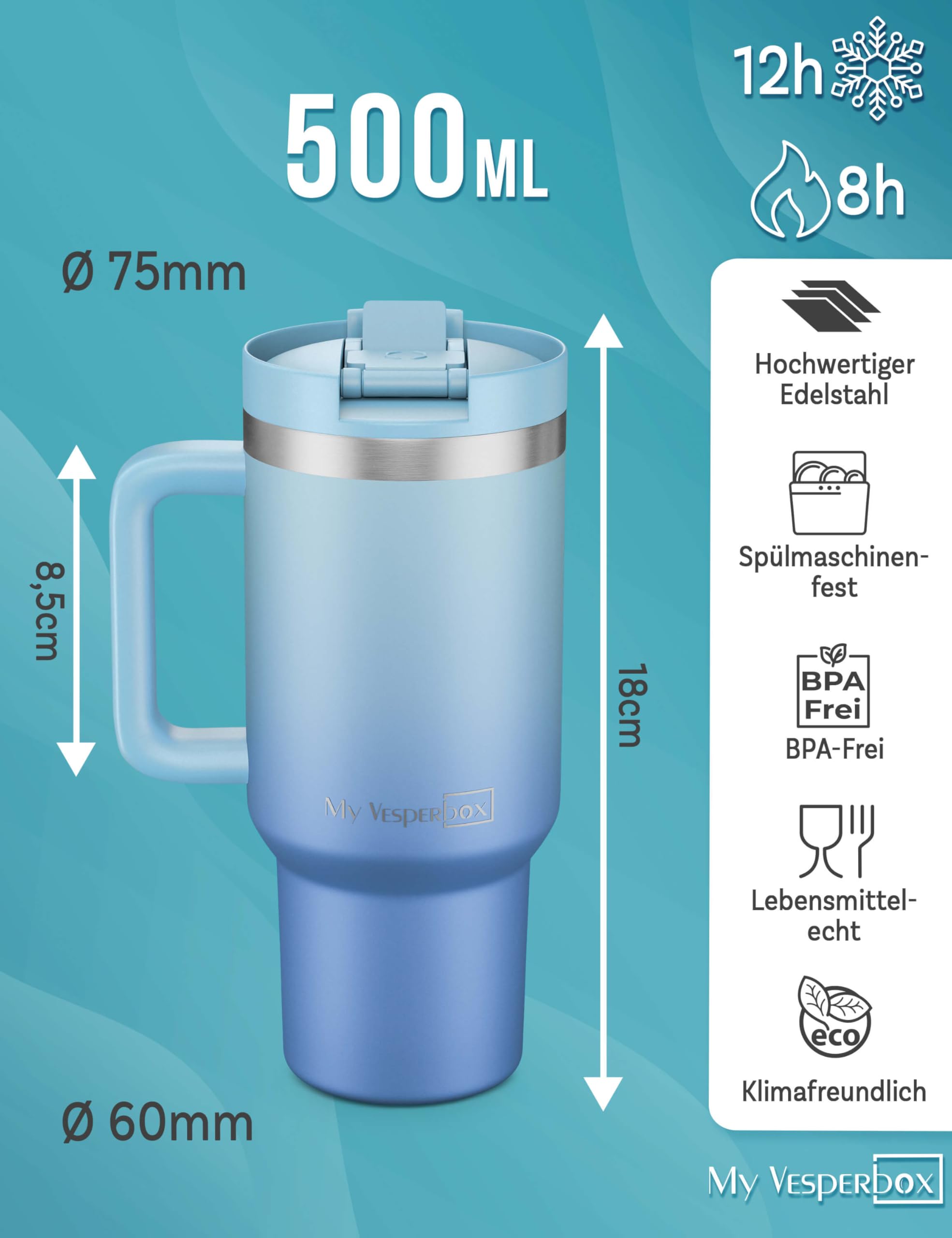 My Vesperbox Zestaw termiczny Kinny Cup 500 ml + termos Minny 600 ml, bez BPA, szczelny, kubek termiczny i butelka dla dzieci i dorosłych | szkoła, biuro, wypoczynek, na zewnątrz