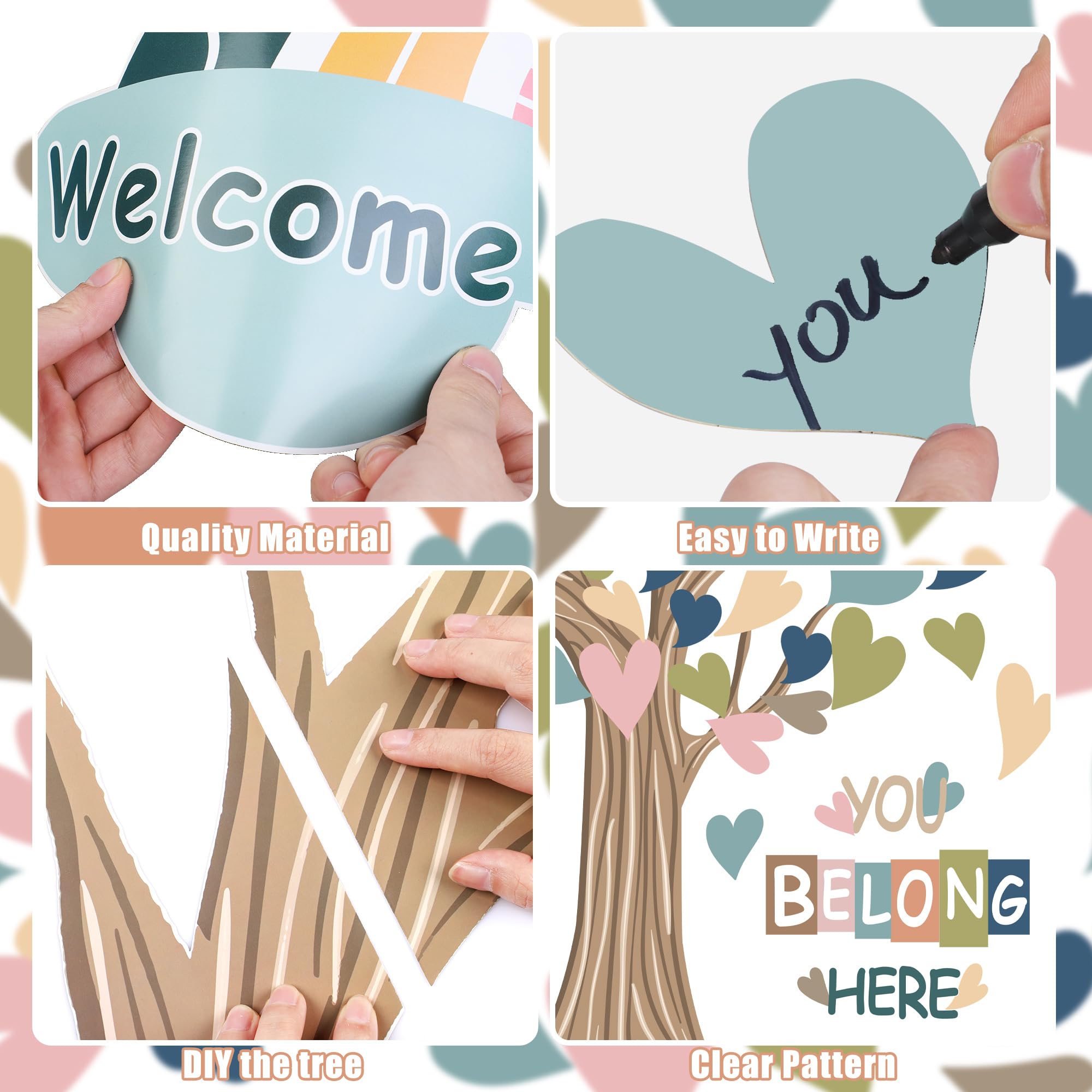 Classroom Tree Bulletin Board Decorations Boho Heart Tree Paper Cutouts You Belong Here Accents Welcome Bulletin Board Decor for School Nursery Blackboard Home Wall Decor - Image 3