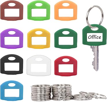 20 Pcs Colorful Key Covers with Labels, 1.1" Key Identifiers Caps for Standard House Keys, Soft Stretchy Key Protectors 10 Colors, 2 Each - Not for Odd-Shaped Keys