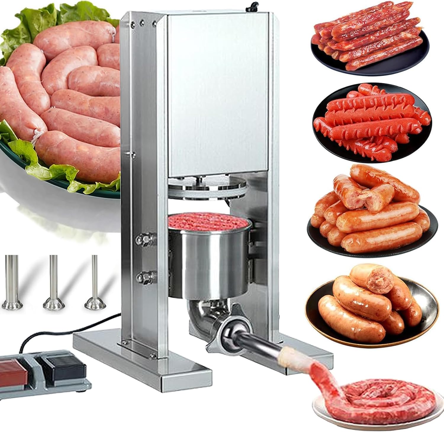 2L Sausage Stuffers and Vertical Sausage Makers, 3-in-1electric Sausage Filling Machine with 3 Stuffing Tubes, Professional Sausage Press Meat Stuffer for Home Kitchen, Commercial Use
