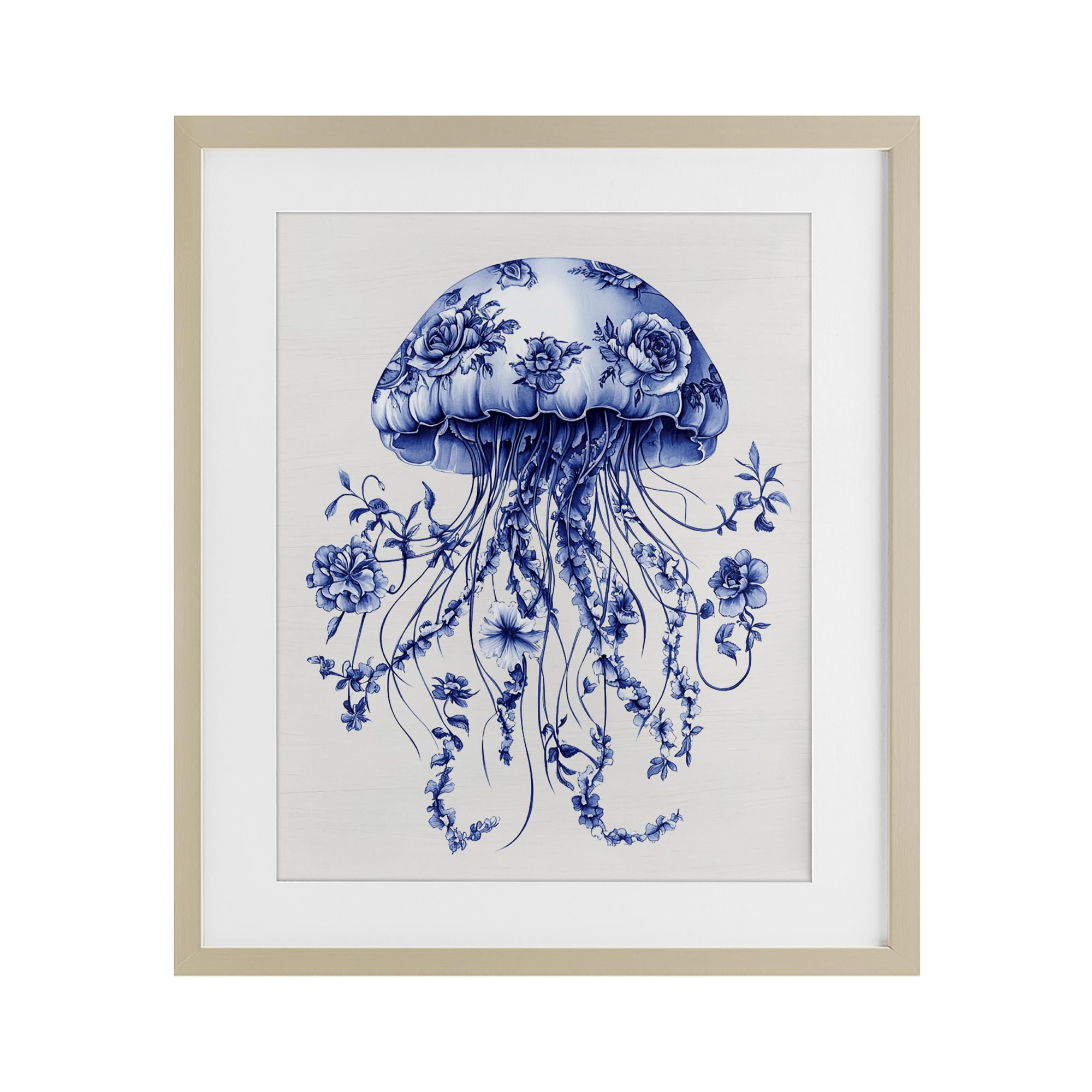 'Funky Vintage Toile Jellyfish'| Framed Print Under Glass
