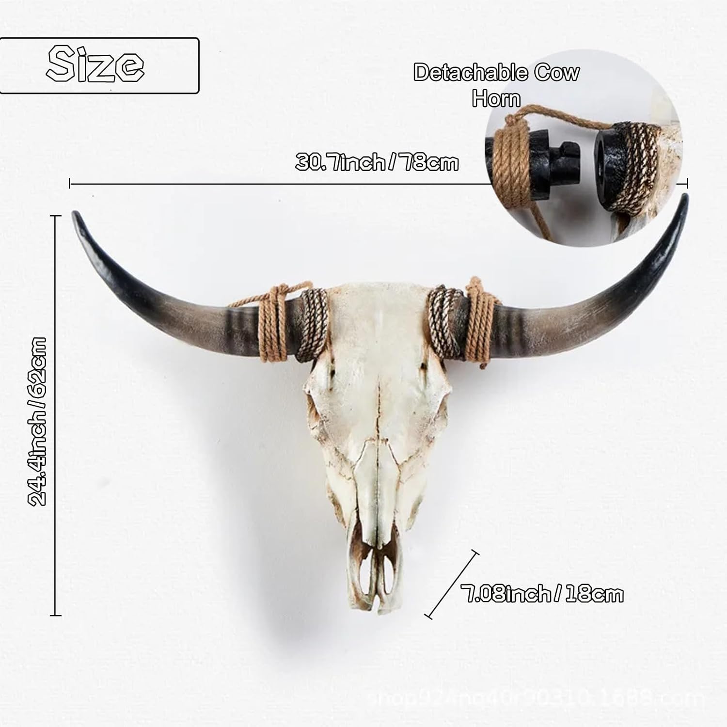 Ysjndasm Cow Skull Wall Decor, Longhorn Skull Bull Head, Large 31 x 24 x 7 inch Faux Taxidermy Head Long Horns Wall Decor Cow Skulls Wall Hanging, Bull Skulls Wall Sculpture Farmhouse Decor, Brown
