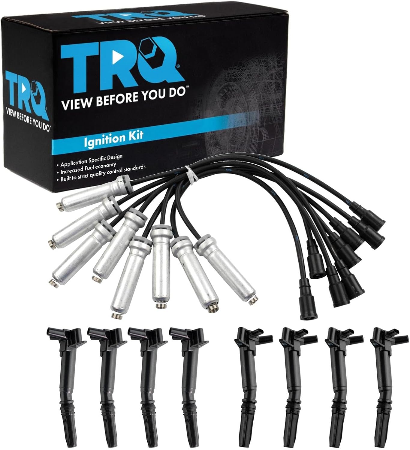 TRQ Ignition Coil Kit 9 Piece Compatible with 2018-2022 Ford F-250 Super Duty 2018-2022 F-350 Super Duty