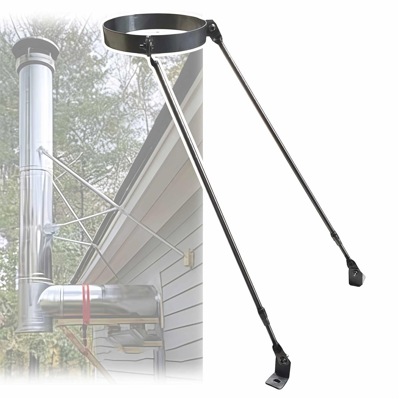 Usknxiu Stainless Steel Chimney Support Bracket, Adjustable Roof Stove Pipe Brace Holder, Secure Mount for Chimney Flue,Dia 160mm/6.3"