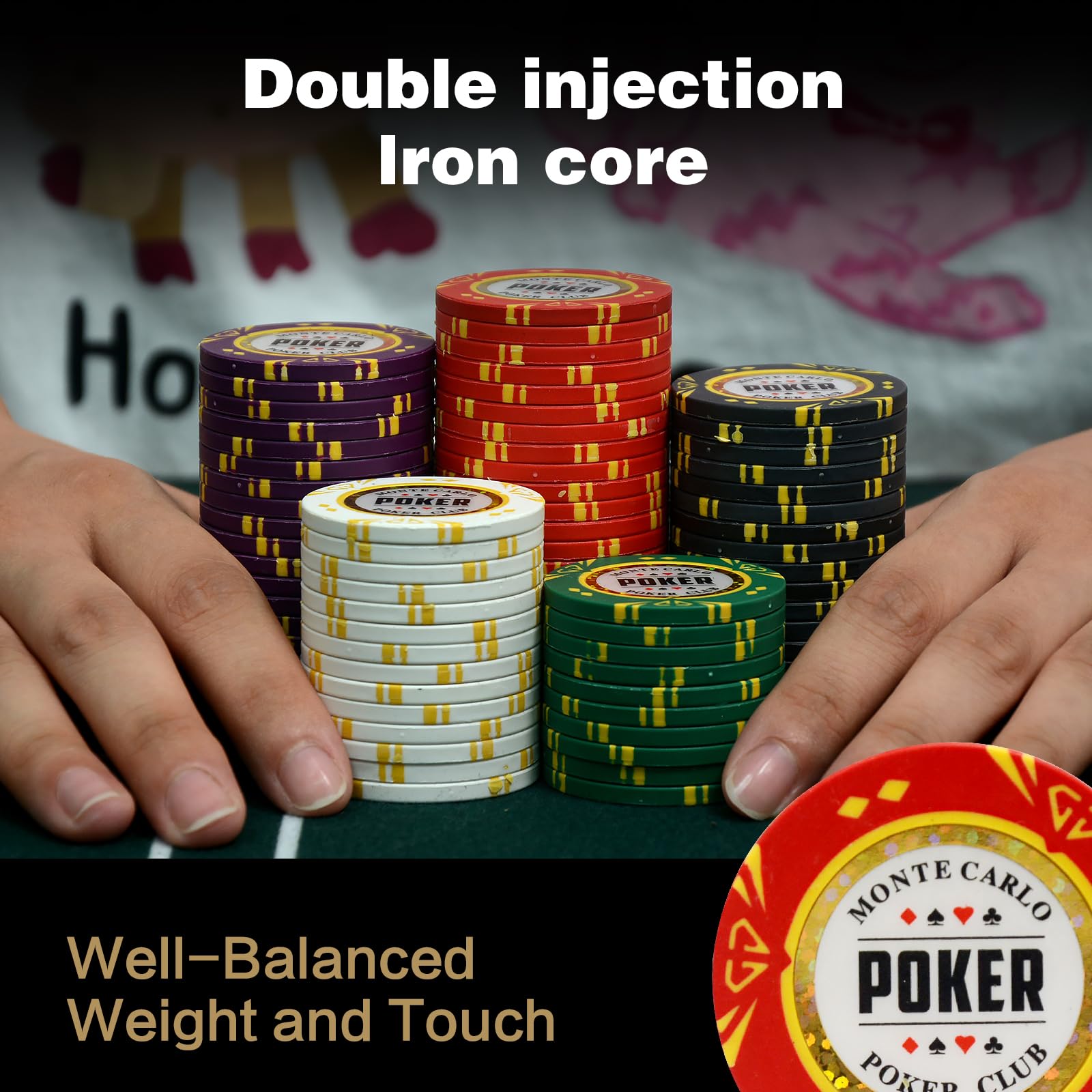 Texas Hold'em Lot de 500 jetons de poker vierges en argile de 14 g avec étui à jetons haut de gamme et accessoires de poker pour jeux de blackjack (F 500 jetons vierges)