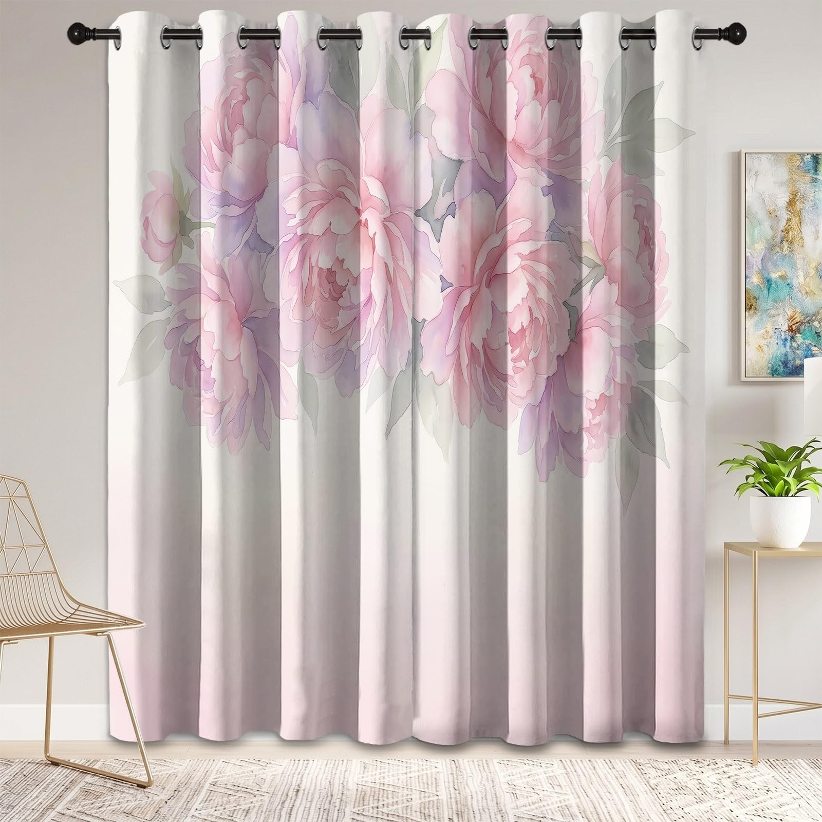 Rideau anti froid et insonorisé de 70 x 240 cm avec motif fleurs pivoine
