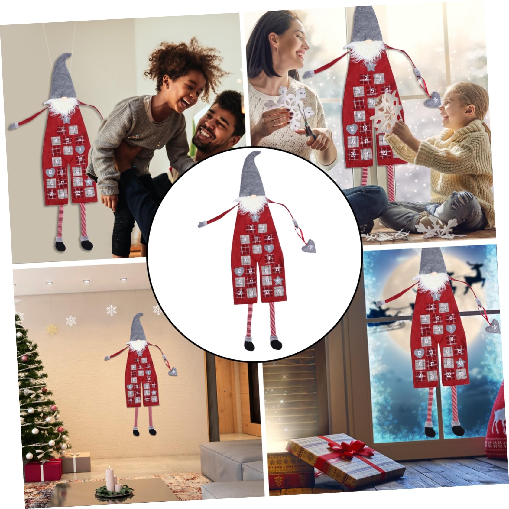 Zerodeko Calendario Dell'avvento Natalizio da Appendere Sacchetti in Feltro, Decorazione per Ragazzo Ragazza e Adulti, Conto alla Rovescia per Feste di Natale