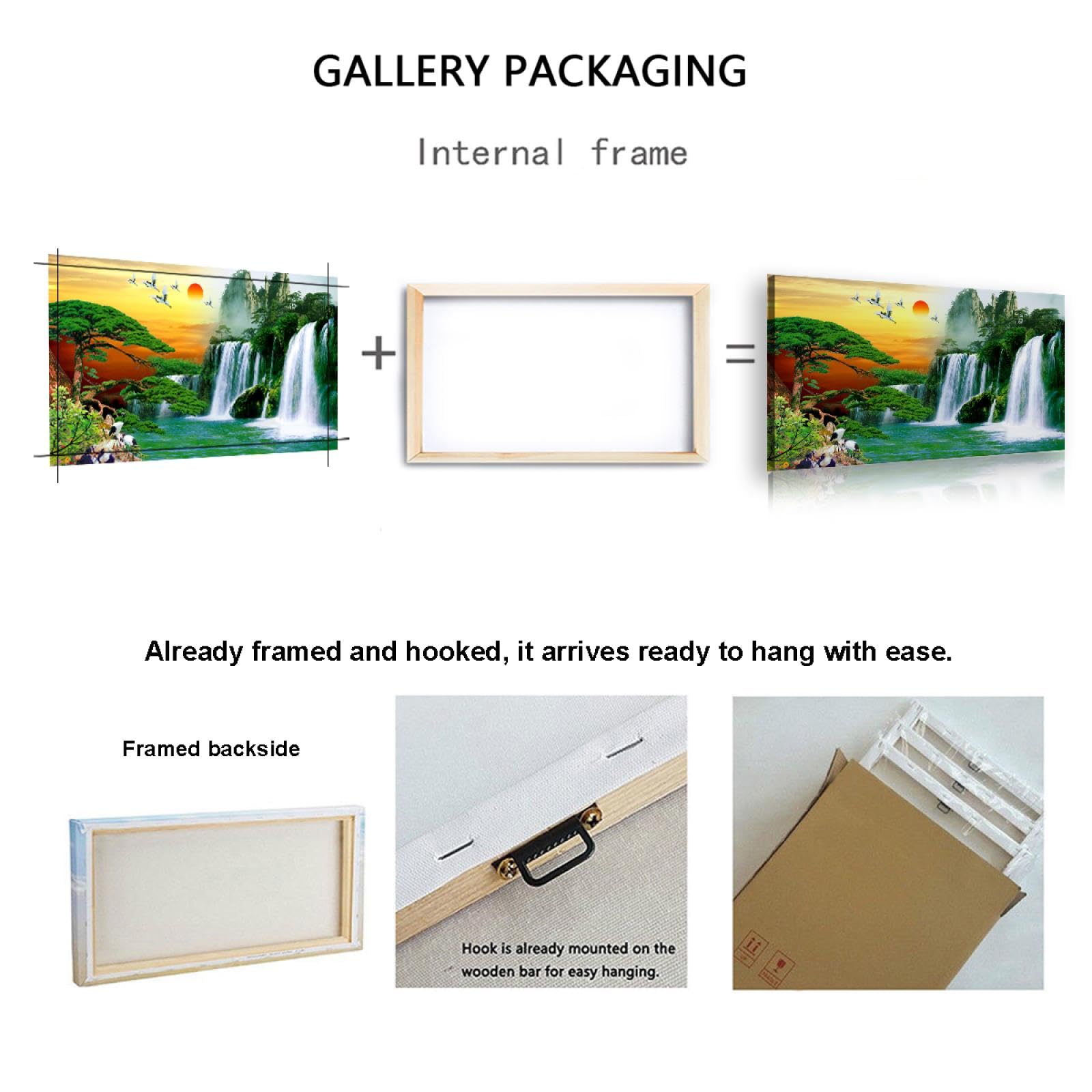 Via Vela Cascade grue toile art mural accueillant pin scénique coucher de soleil peinture photos œuvres d’art impressions nature affiche pour intérieur couloir décor 25x50cm cadre intérieur
