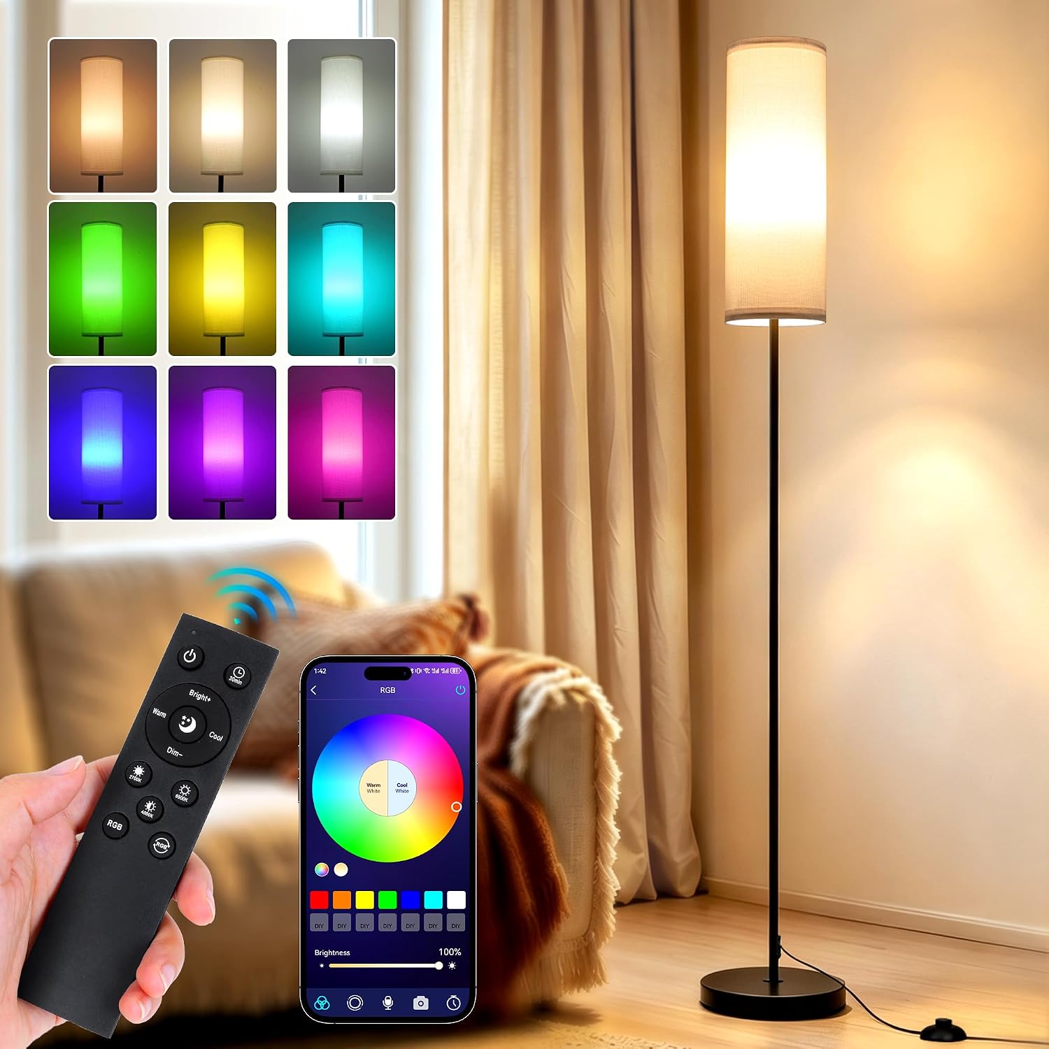LED Floor Lamps for Living Room - RGB Standing Lights with Remote