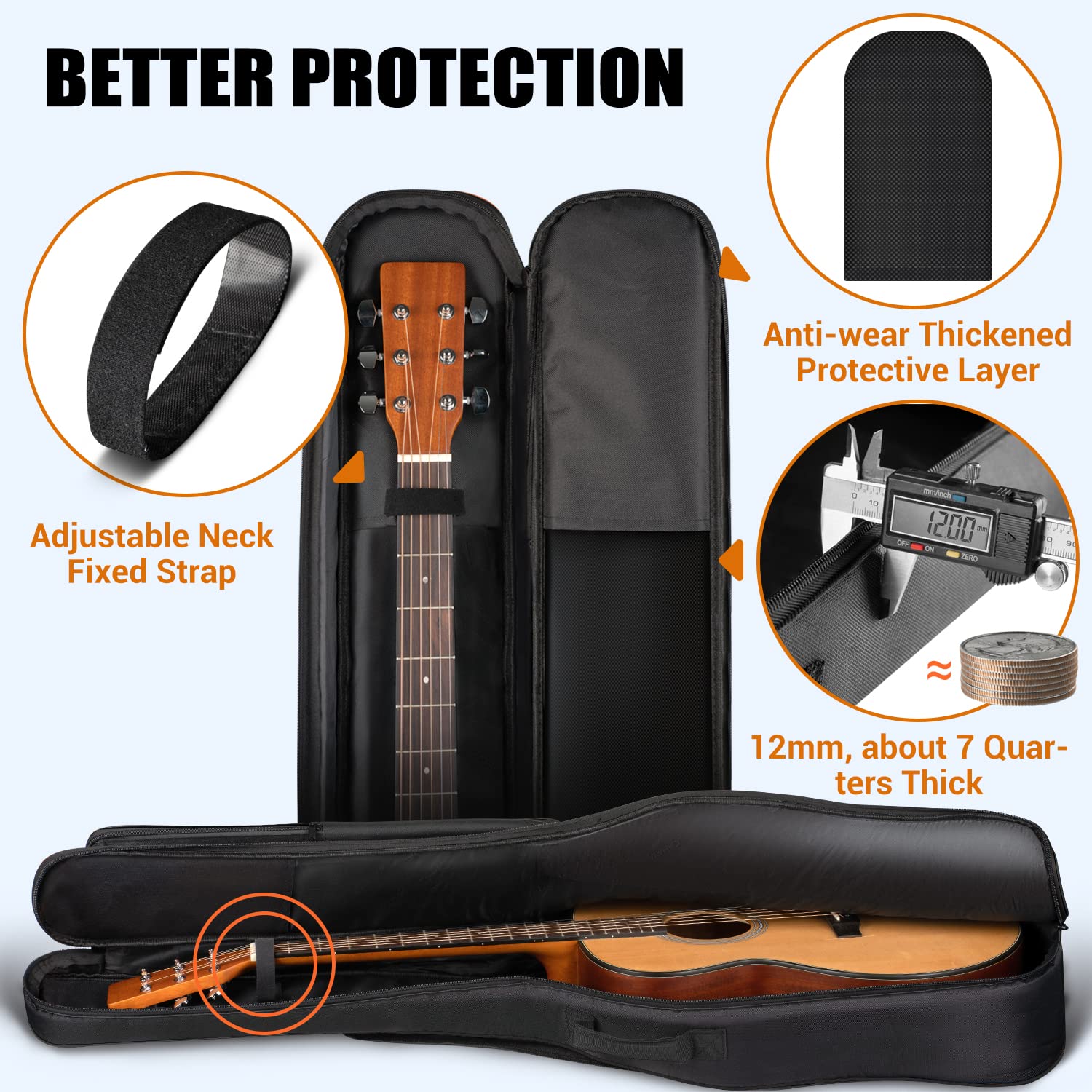CAHAYA Funda para Guitarra Acústica Jumbo Dreadnought 42/43/44 Pulgadas Estuche Guitarra con 2 Formas de Transporte