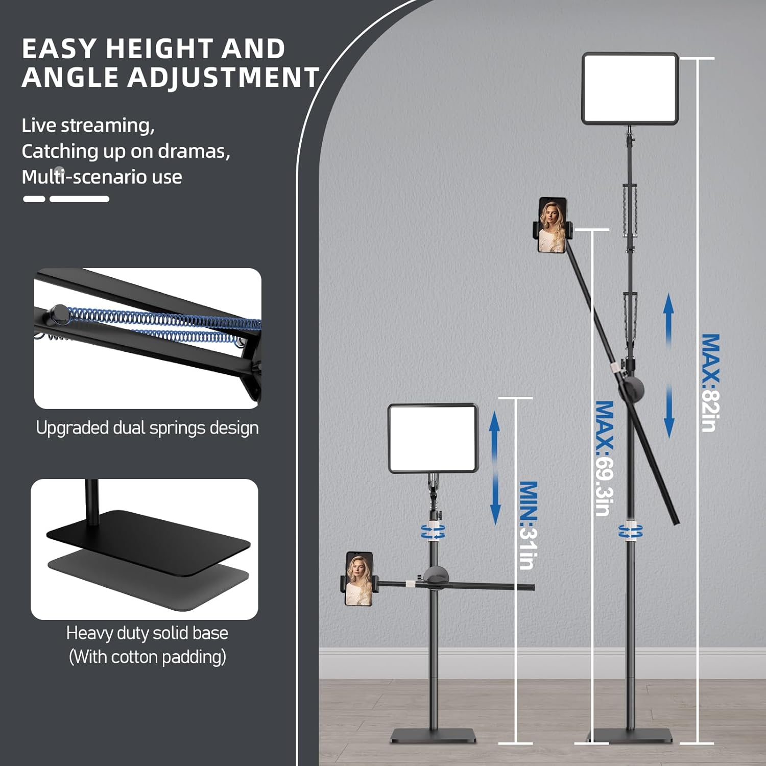 Selfie Light with Stand and Cell Phone Holder, 12" Led Panel Lamp Tripod with Adjustable Arm, 2800-7000K Color Temperature for Photoshoot, Video Recording, Streaming, Vlog, YouTube, TikTok