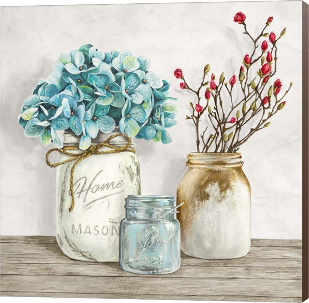 Floral Composition with Mason Jars I by Jenny Thomlinson
