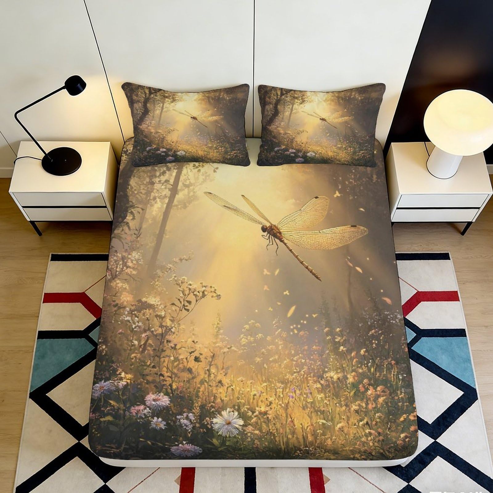 3D Printed Forest Light Fitted Sheet Microfiber Elastic Hem Non-Slip Forest Mattress Fitted Cover for Bedroom 90x200x25cm