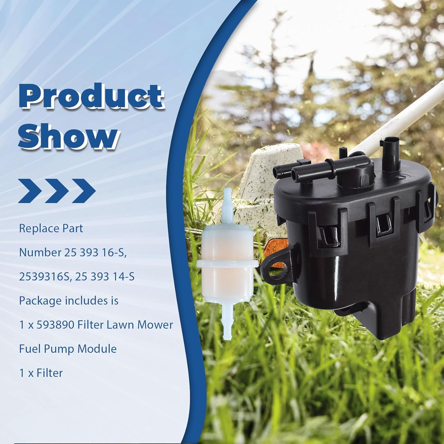 WFLNHB 593890 Filter Lawn Mower Fuel Pump Module and Filter Replacement for Kohler ECH ECV 25 393 16-S