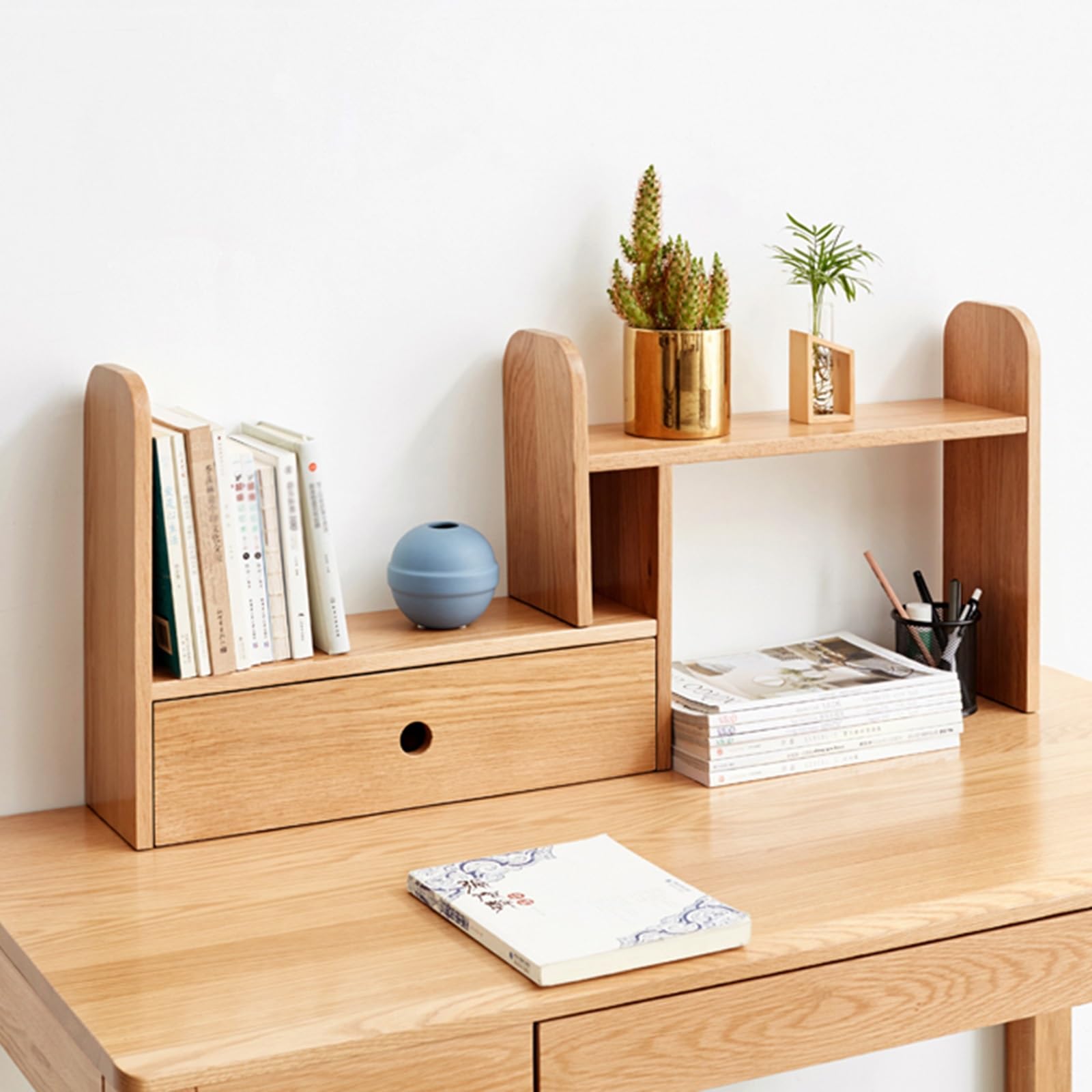 Mensola da scrivania, organizer retrattile da scrivania per monitor del computer, espositore a 2 livelli, scaffale multiuso in legno per casa, ufficio, dormitorio
