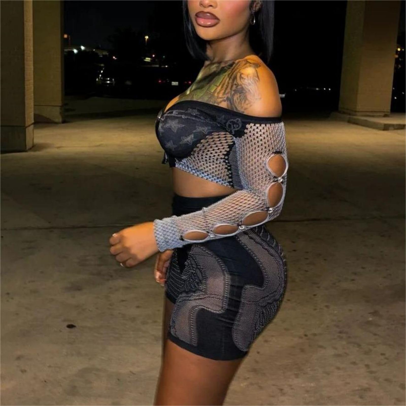 WE OWN Women Long Sleeve Jumpsuit Shorts Bodysuit Bodycon Sexy One Piece, Sexy Hollowing Out Bodysuit Short Jumpsuit Pants (Light Brown, S), Small: Sexy Hollowing Out Fashionable And Sexy Women's Two-piece Streetwear