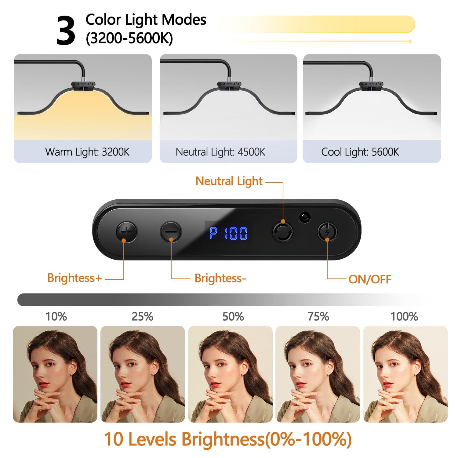 Wolken Halbmond Lampe Wimpern Lampe für Wimpernverlängerungen mit Telefonhalter, Tätowierer, Nageltechniker – kühle, LED Beauty-Ringlicht Warme Lamp mit Einstellbarer Helligkeit und Höhe