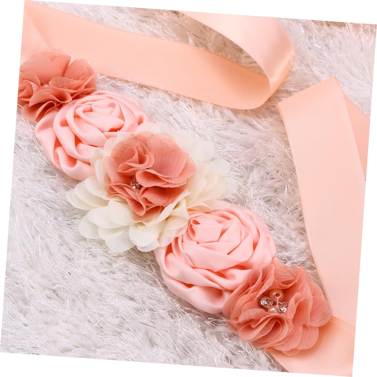 LIFKOME 6piezas Cinturón De Flores Para Rhinestones y Perlas Juego Cinturón y Diadema De Satén Para Bodas y Elegantes