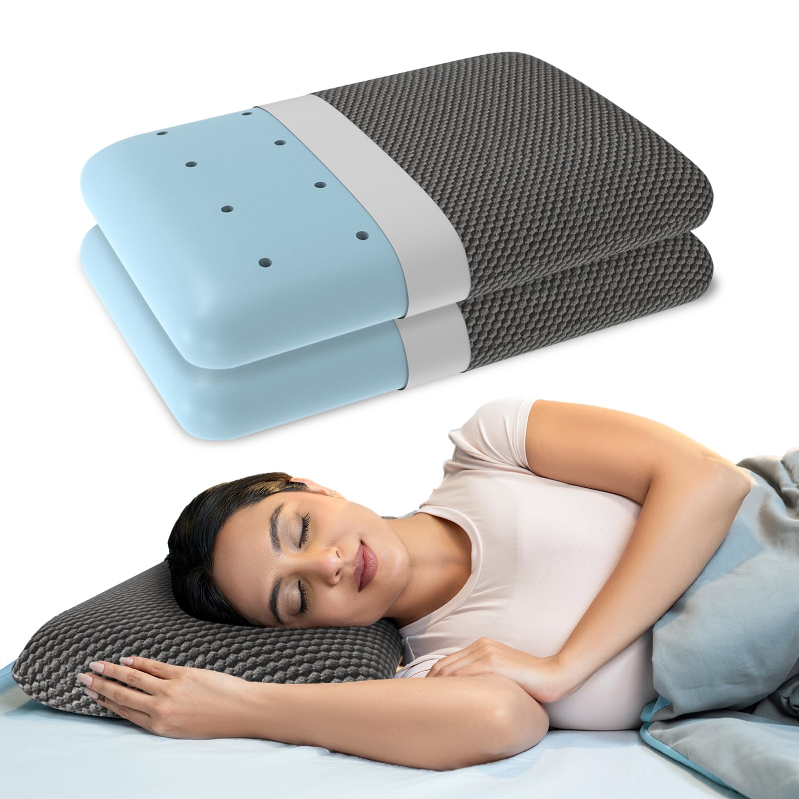 WELLGIVER Memory Foam Set of 2-Cool Gel Pillow for Neck & Shoulder Pain-Cervical Pillow for Sleeping-Orthopedic for Back, Side & Stomach Sleepers-Medium Firm-Standard-20 x 13 x 4 Inch