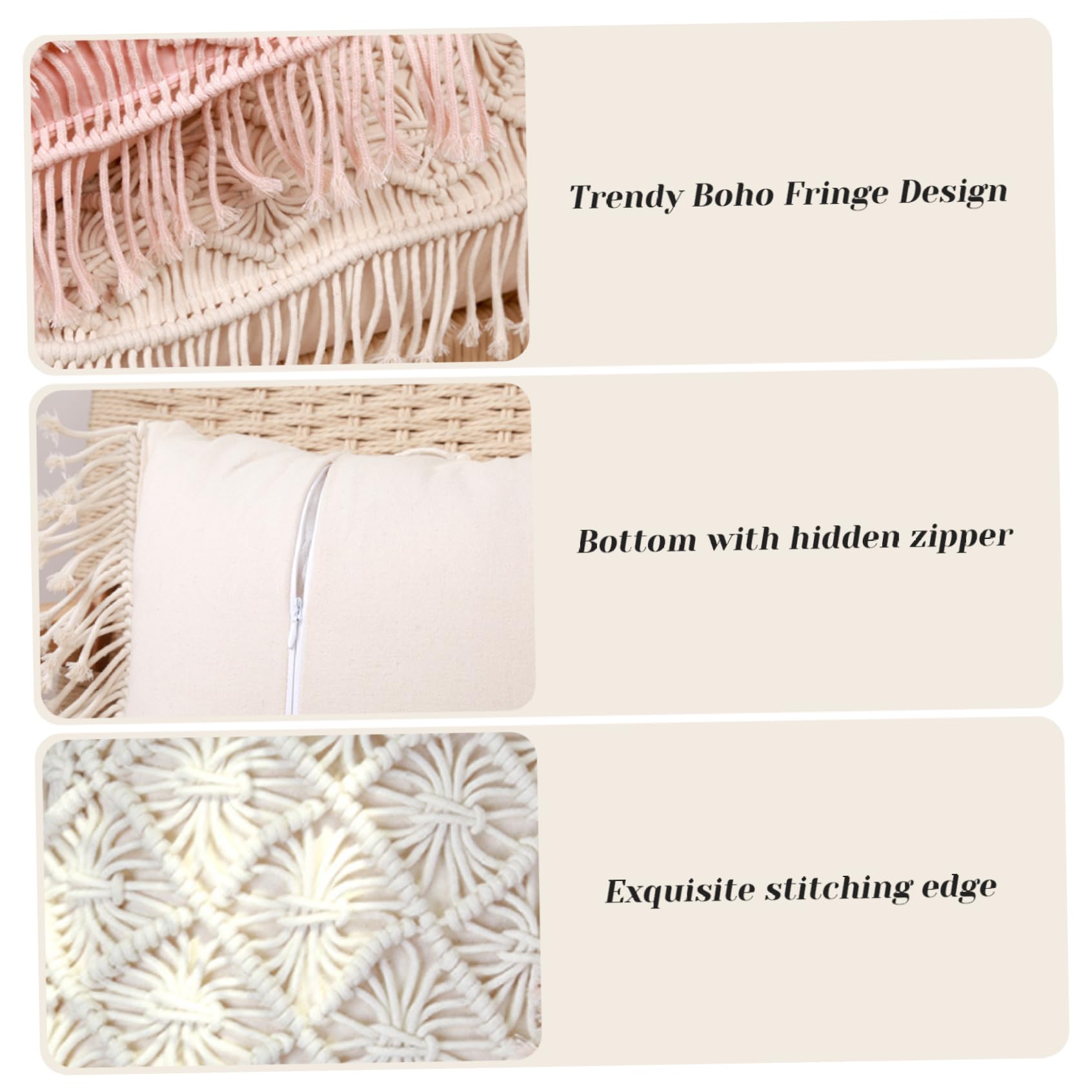 Federe per cuscini Boho con frange in cotone, 2 federe morbide per cuscini quadrati per divano per l'arredamento del soggiorno/18x18 pollici
