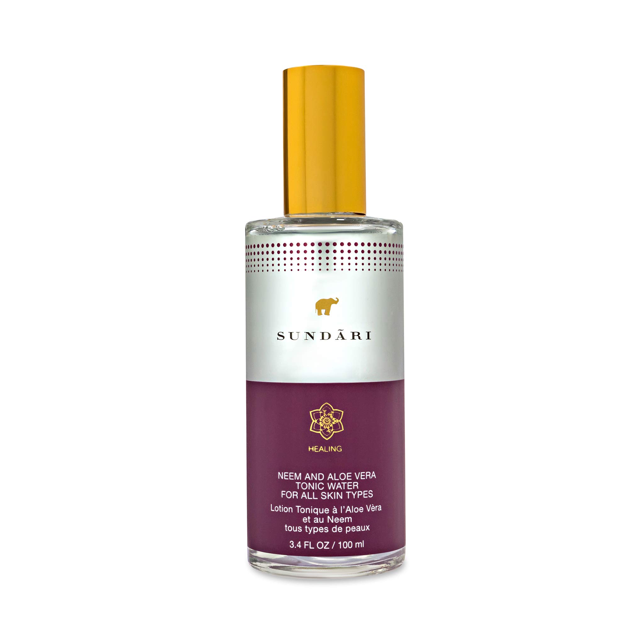 SUNDARI Neem and Aloe Vera Tonic Water, 3.4 Fl Oz, Freshening Mist for Skin Hydration, Non-Staining, Rapid Absorption, Alcohol-free, Dewy Fresh feel