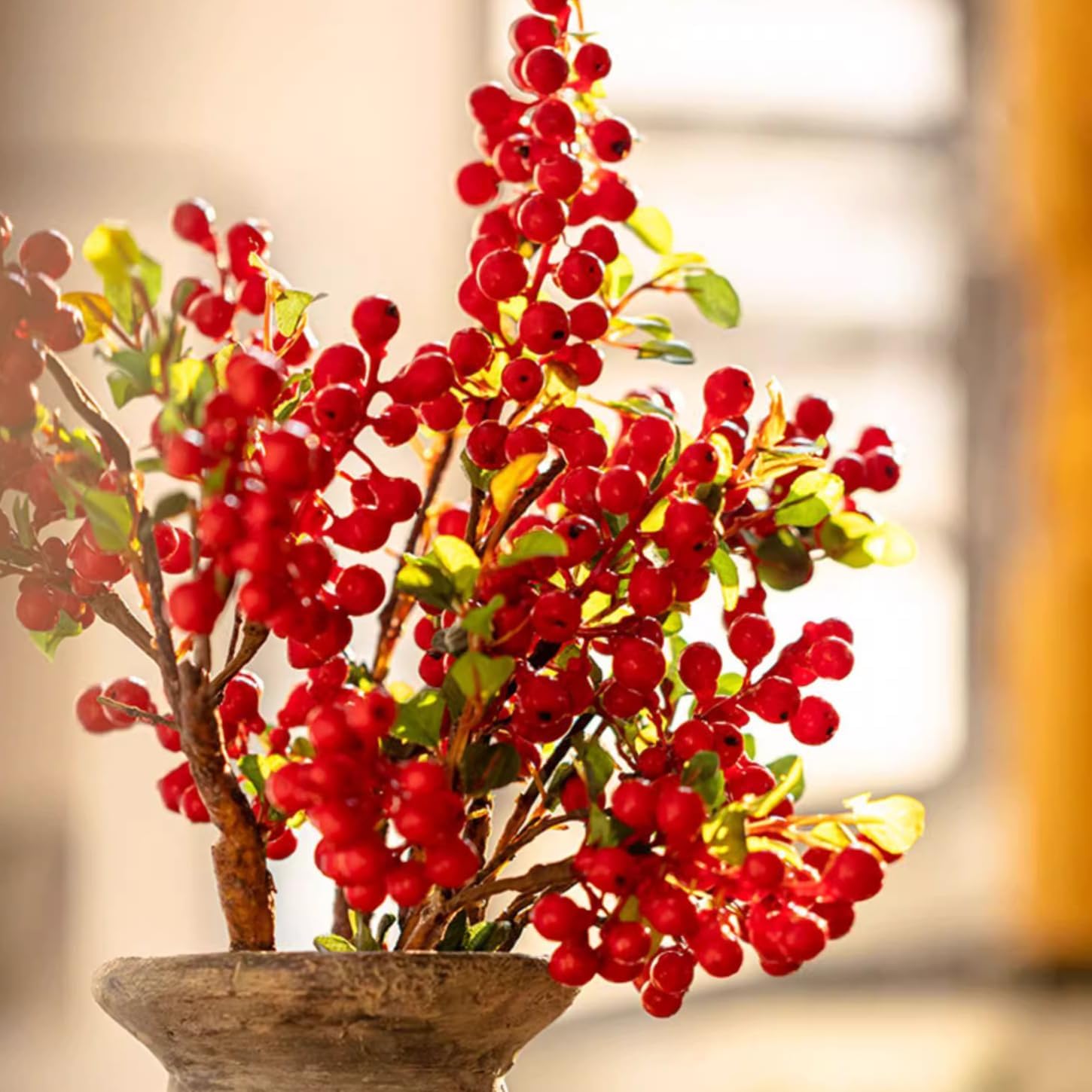 Rustic Reach Artificial Fruit Berry Stem in Red 17" Tall Silk Plant Five Stems