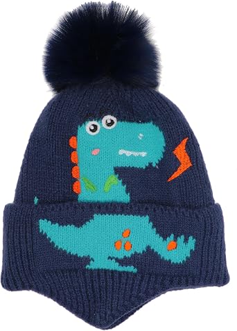 Kids Boys Girls Dinosaur Winter Knit Hat Animal Baby Toddler Thick Scarf Earflap Hood Scarves Skull Caps