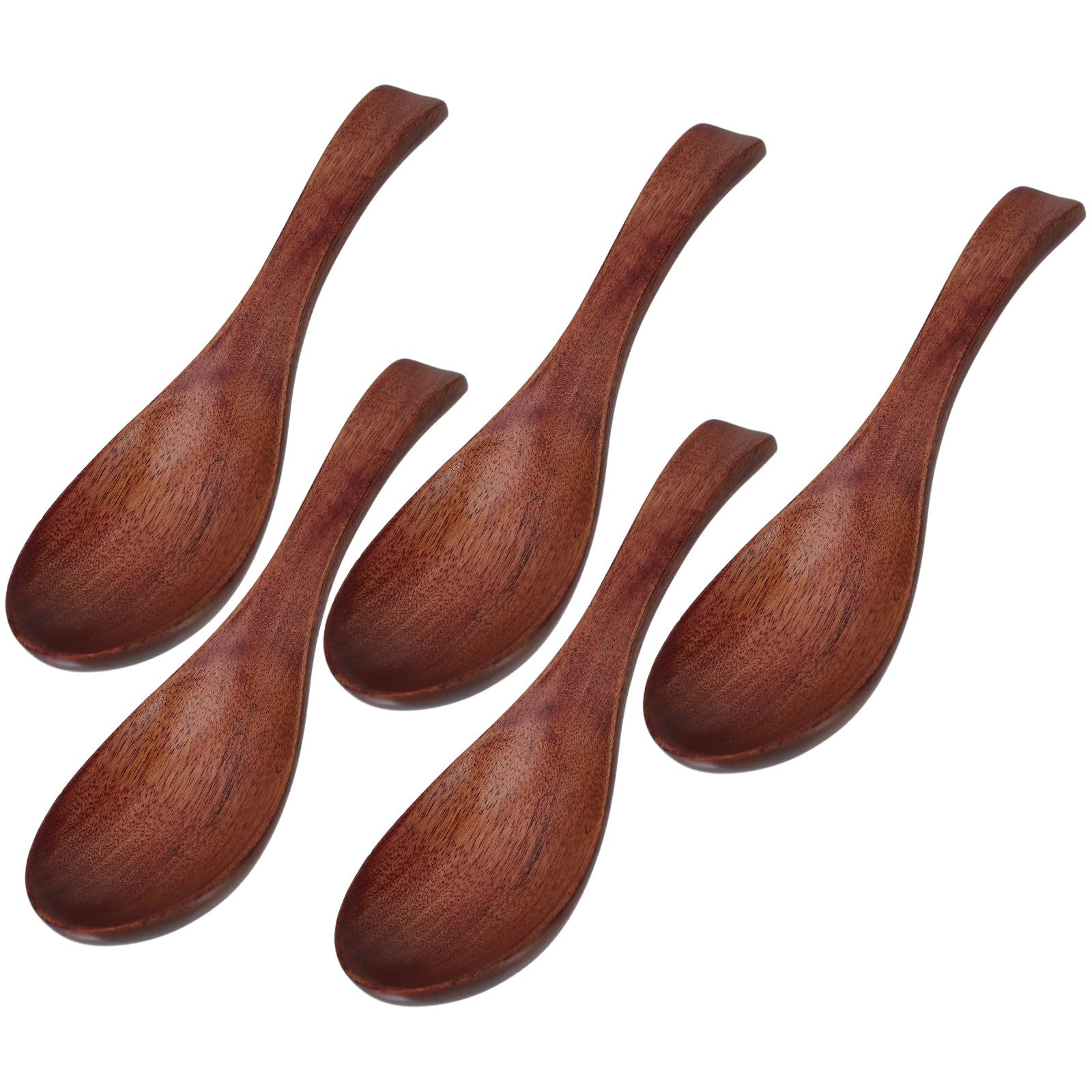 Housoutil Set da 5 Cucchiai in Legno Stile Giapponese Manico per Servire e Cucinare, Facile da Pulire e Versatile, Design Elegante Marrone per Uso Quotidiano in Cucina